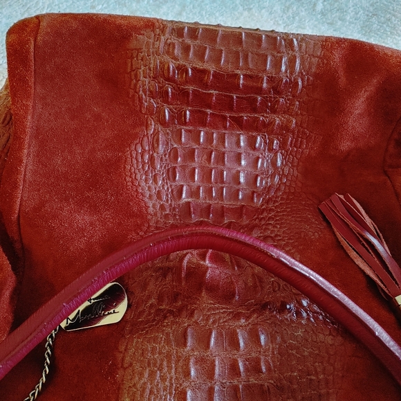 Anna Morellini Dark Red Suede Leather Crocodile Hobo Bag - Picture 5 of 16